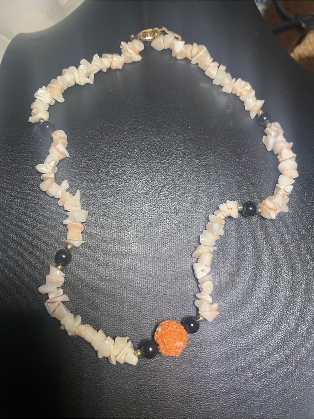 Angel skin coral necklace, black coral bead, coral bead accent bead.